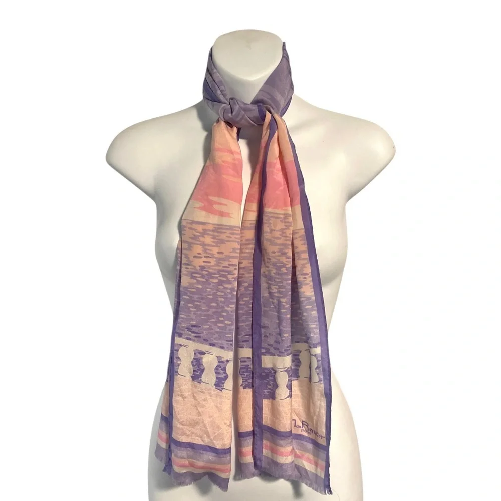 MADELEINE DE RAUCH Paris Silk Scarf Pink Purple Coastal Sailboat Scarf Or Belt